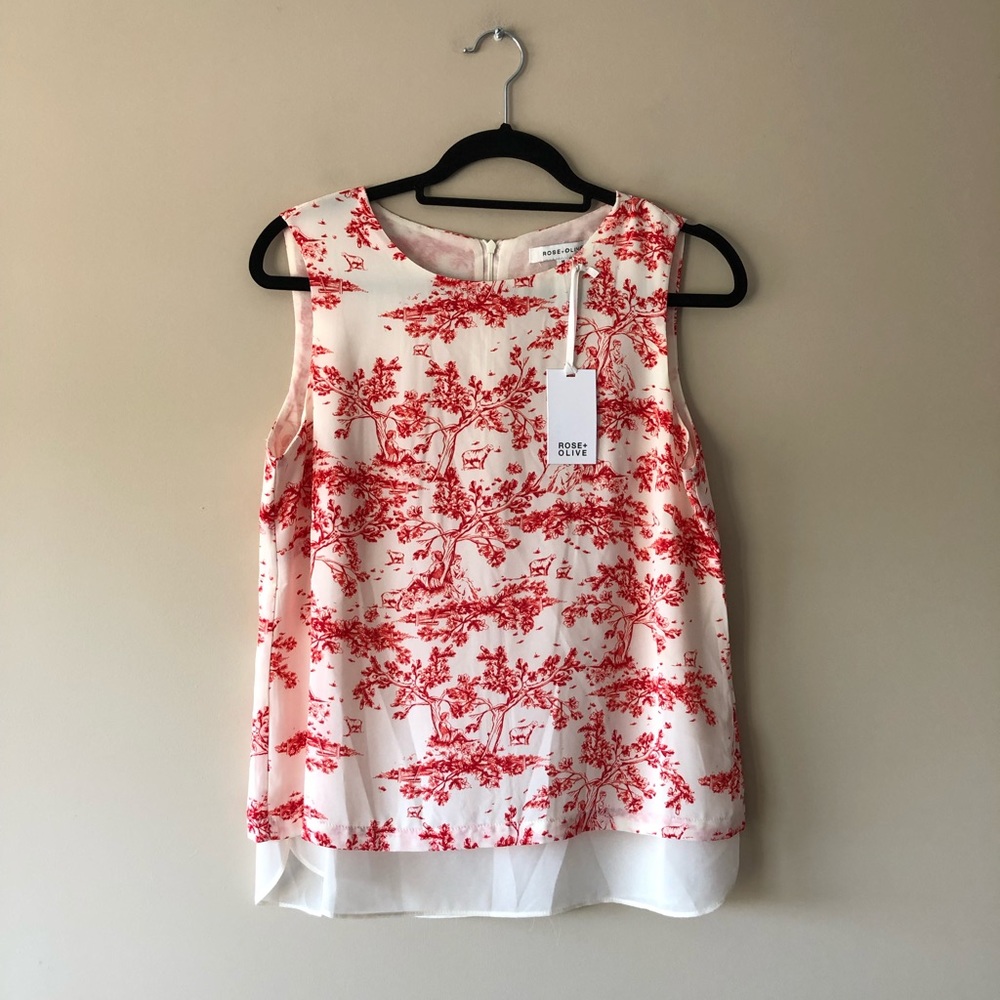 Rose & Olive red/white printed sleeveless top